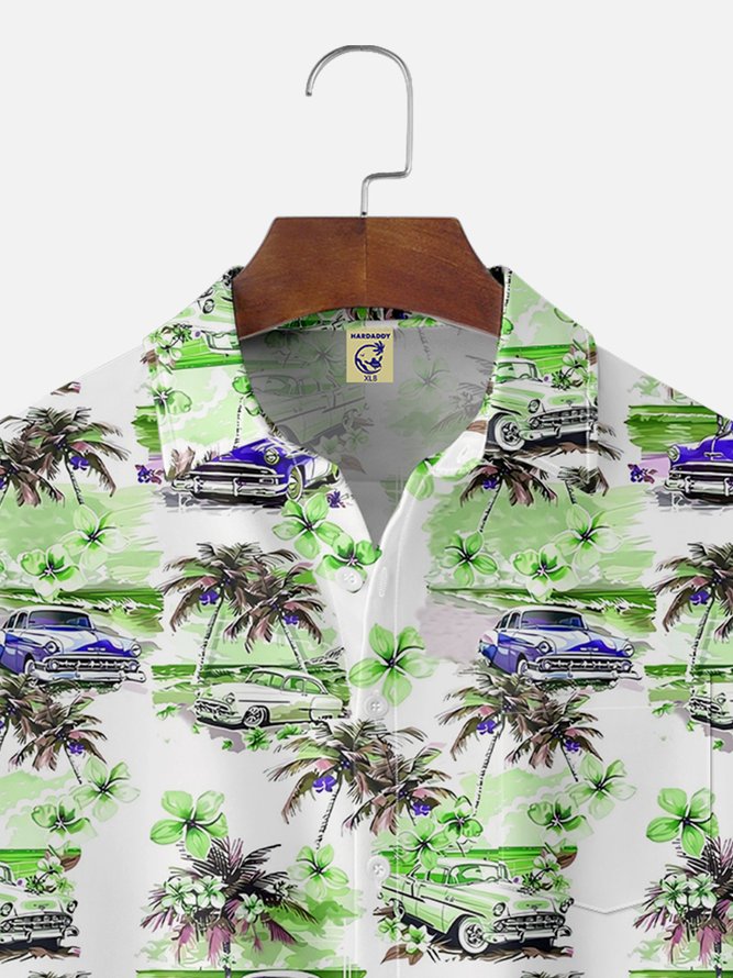 Big Size Moisture-wicking Beach Retro Car Chest Pocket Hawaiian Shirt