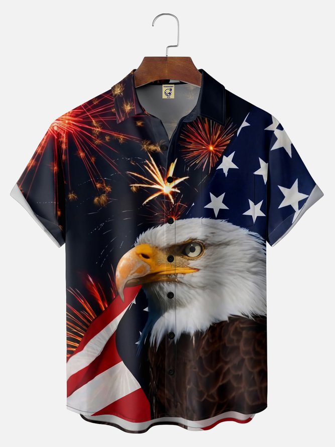 Big Size Moisture-wicking American Eagle Chest Pocket Casual Shirt