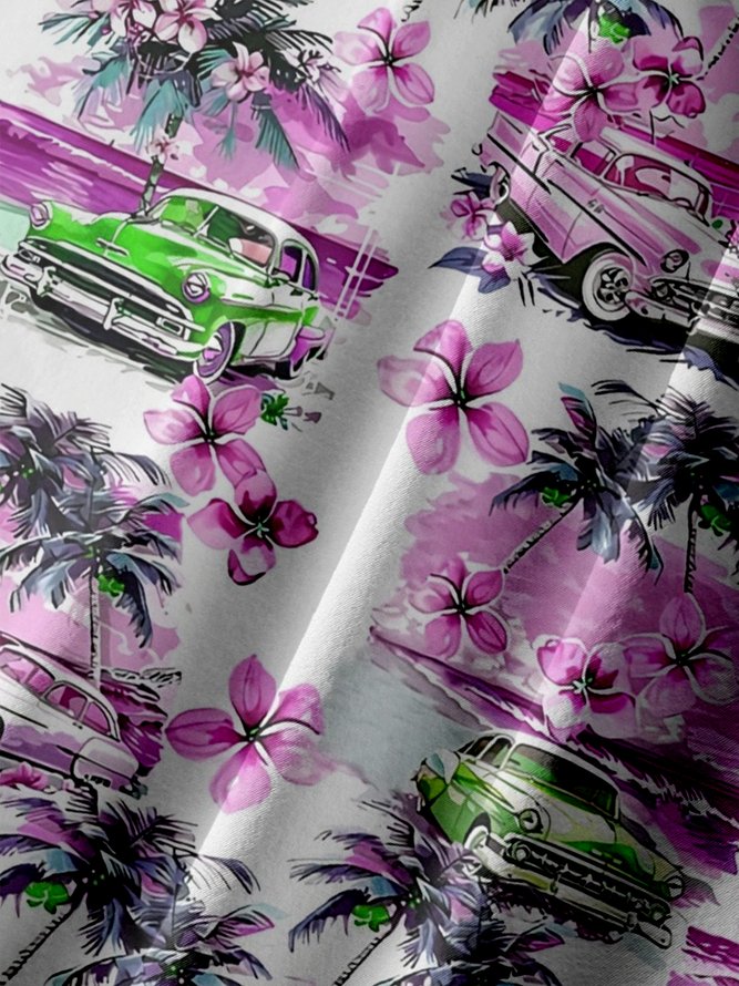 Big Size Moisture-wicking Beach Retro Car Chest Pocket Hawaiian Shirt