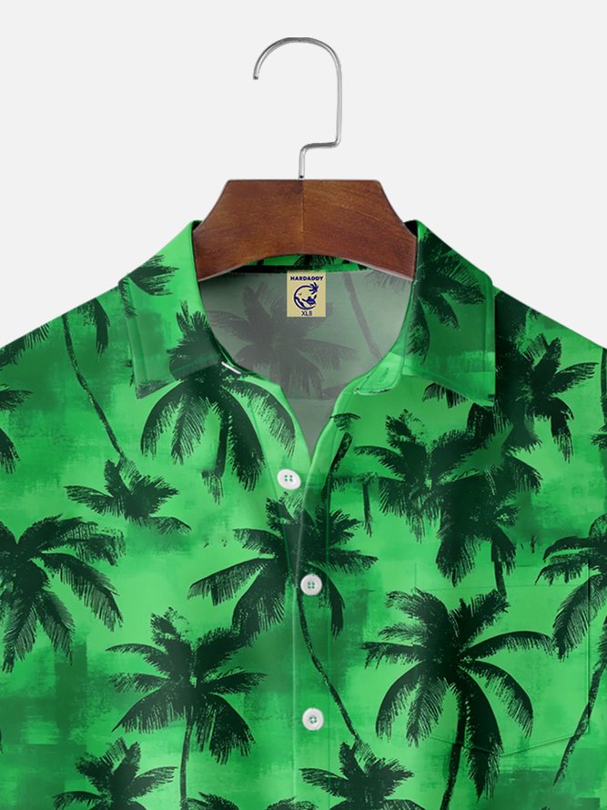 Big Size Moisture-wicking Palm Tree Chest Pocket Hawaiian Shirt