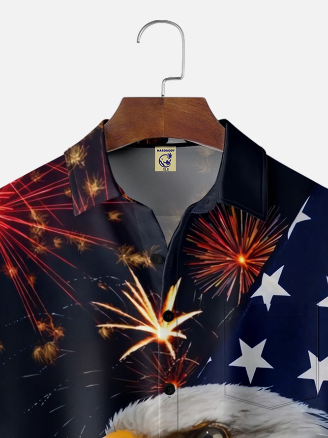 Big Size Moisture-wicking American Eagle Chest Pocket Casual Shirt