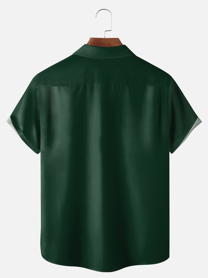 Big Size Moisture-wicking Poker Symbols Chest Pocket Bowling Shirt