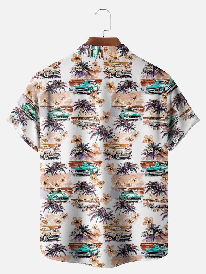 Big Size Moisture-wicking Beach Retro Car Chest Pocket Hawaiian Shirt