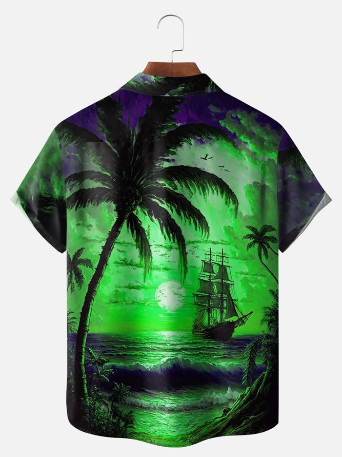 Big Size Moisture-wicking Palm Tree Chest Pocket Hawaiian Shirt