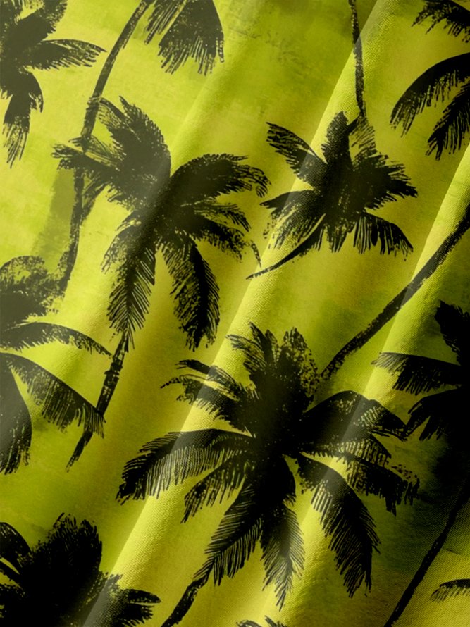 Big Size Moisture-wicking Palm Tree Chest Pocket Hawaiian Shirt