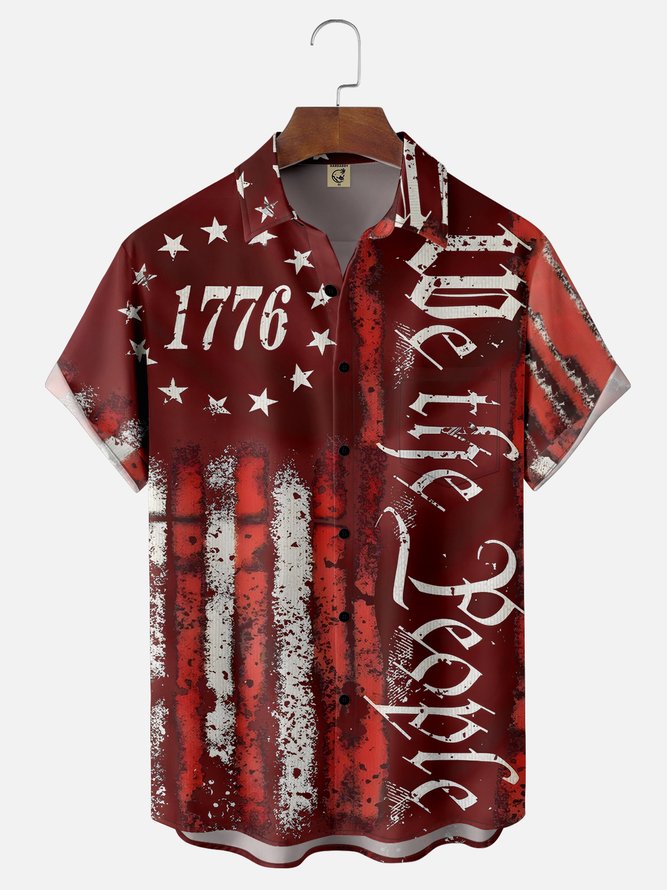 Moisture Wicking 1776 Declaration of Independence 4th of July Chest Pocket Hawaiian Shirt
