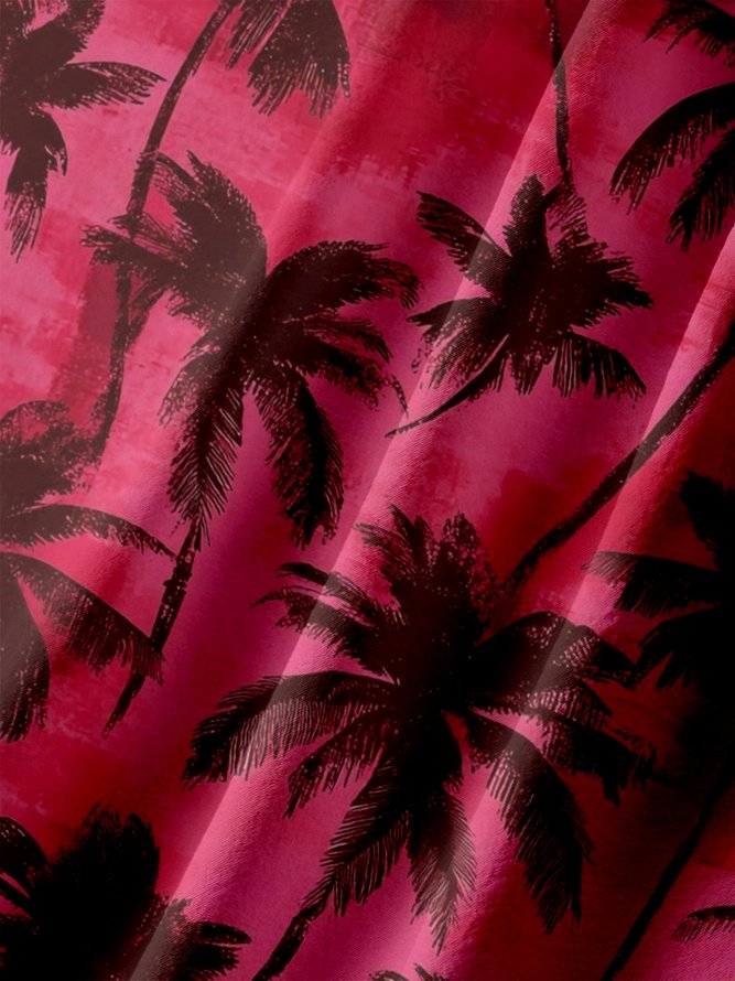 Big Size Moisture-wicking Palm Tree Chest Pocket Hawaiian Shirt