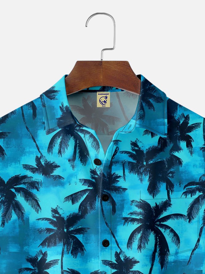 Big Size Moisture-wicking Palm Tree Chest Pocket Hawaiian Shirt