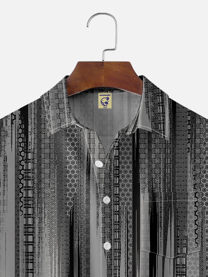Big Size Moisture-wicking Classic Abstract Textured Vertical Stripe Chest Pocket Casual Shirt