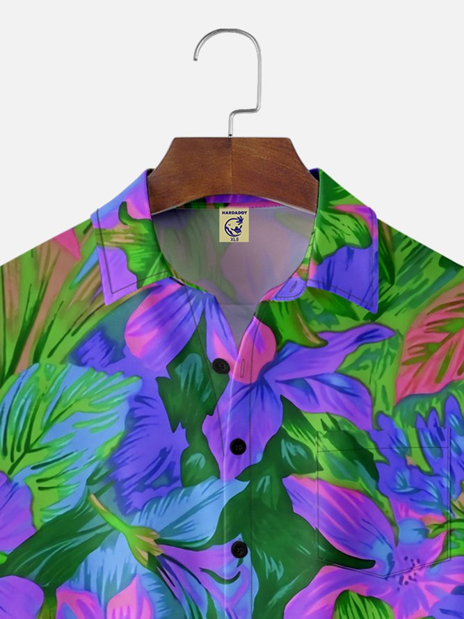 Big Size Moisture-wicking Floral Chest Pocket Hawaiian Shirt