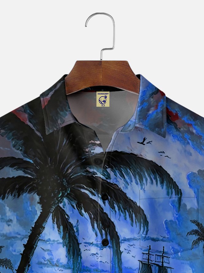 Big Size Moisture-wicking Palm Tree Chest Pocket Hawaiian Shirt
