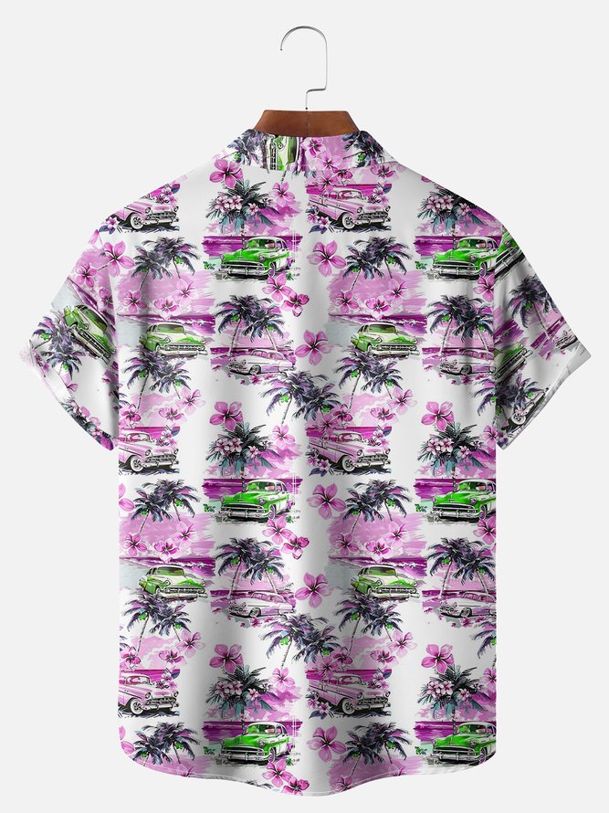 Big Size Moisture-wicking Beach Retro Car Chest Pocket Hawaiian Shirt