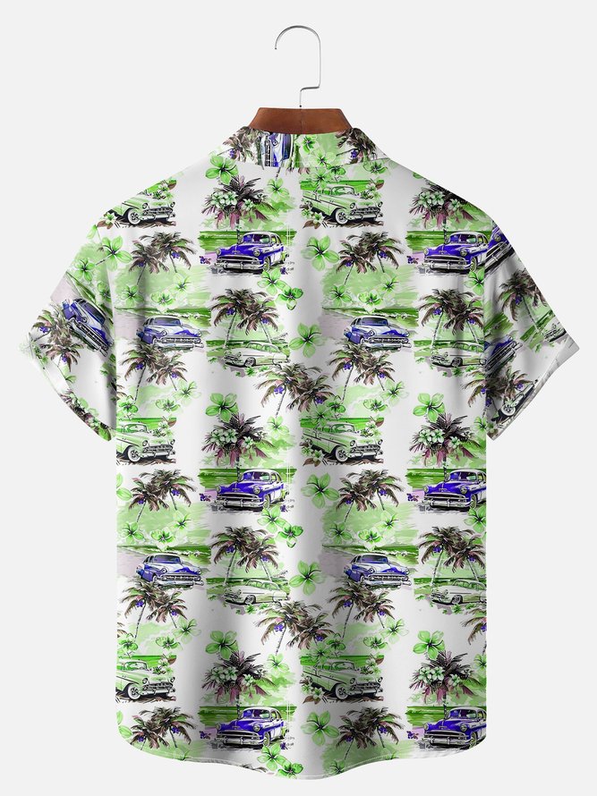 Big Size Moisture-wicking Beach Retro Car Chest Pocket Hawaiian Shirt