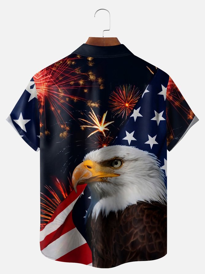 Big Size Moisture-wicking American Eagle Chest Pocket Casual Shirt
