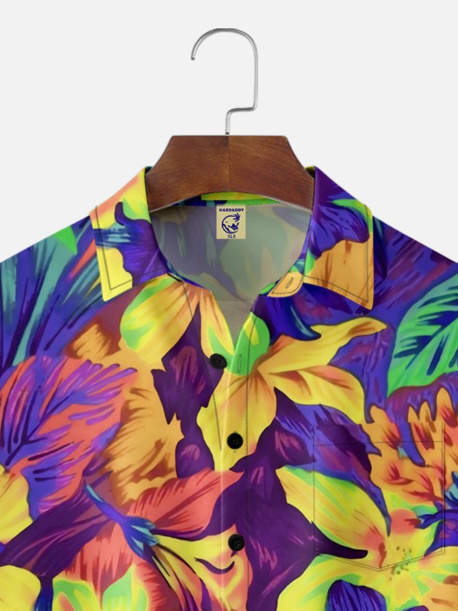 Big Size Moisture-wicking Floral Chest Pocket Hawaiian Shirt