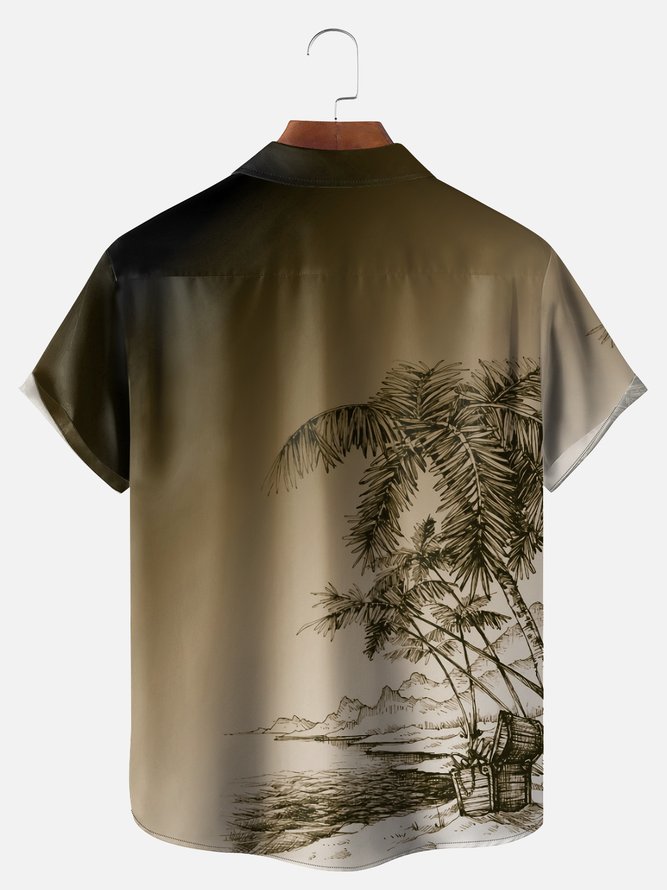 Big Size Moisture-wicking Palm Tree Chest Pocket Hawaiian Shirt