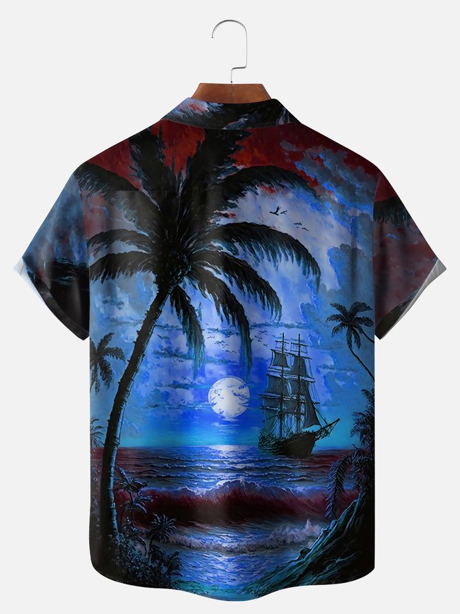 Big Size Moisture-wicking Palm Tree Chest Pocket Hawaiian Shirt
