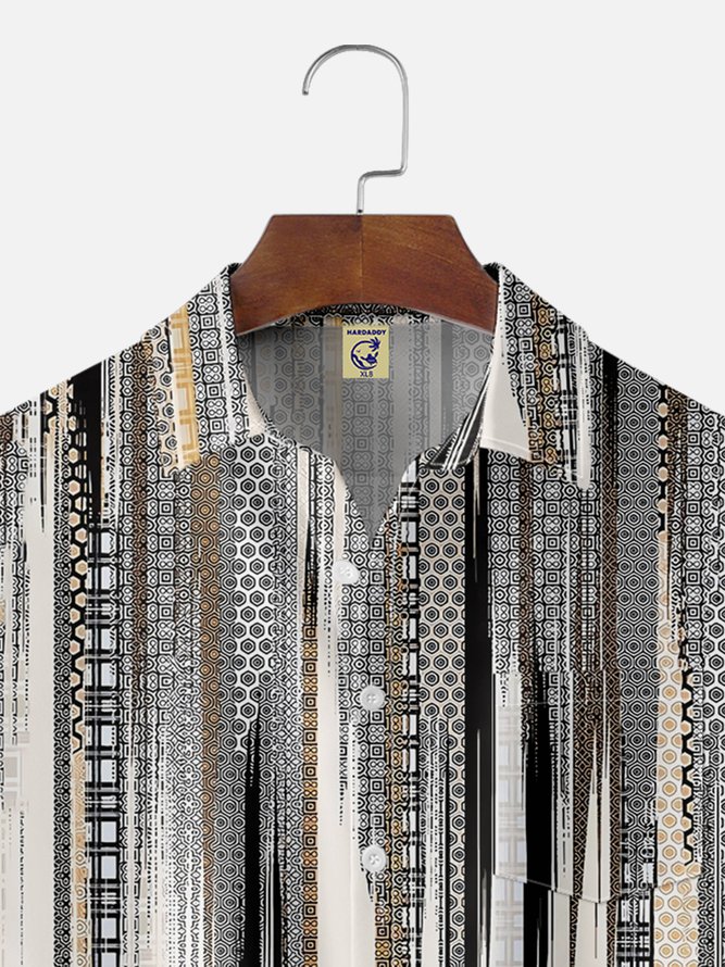 Big Size Moisture-wicking Classic Abstract Textured Vertical Stripe Chest Pocket Casual Shirt