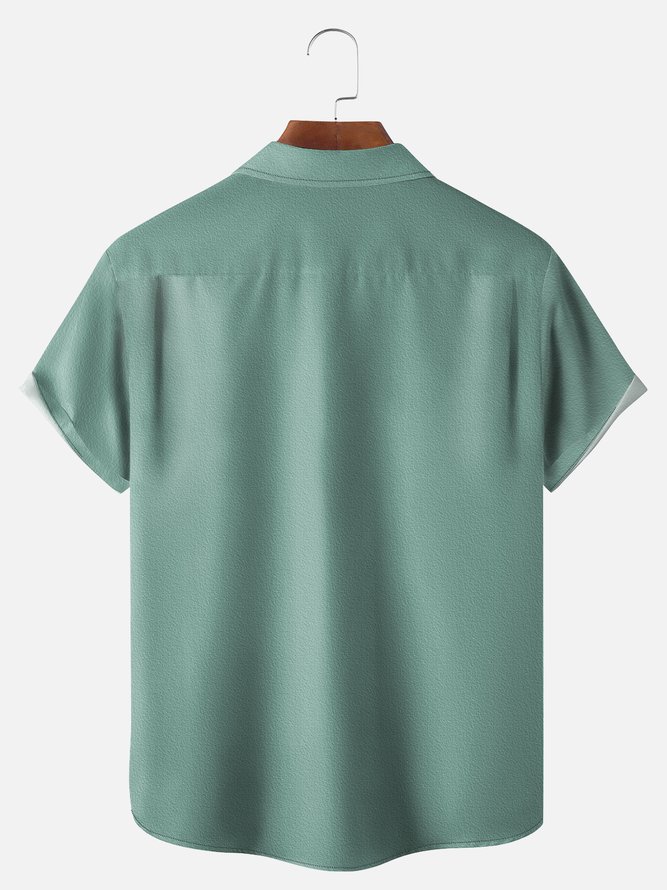 Big Size Moisture-wicking Toucan Parrot Chest Pocket Bowling Shirt