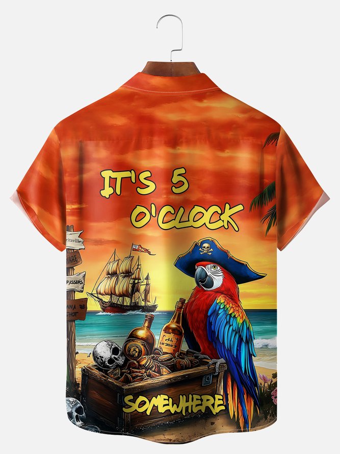 Big Size Moisture Wicking 5 O'Clock Hawaiian Parrot Chest Pocket Casual Shirt