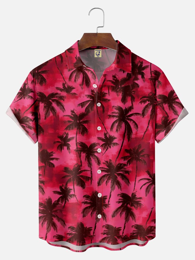 Big Size Moisture-wicking Palm Tree Chest Pocket Hawaiian Shirt