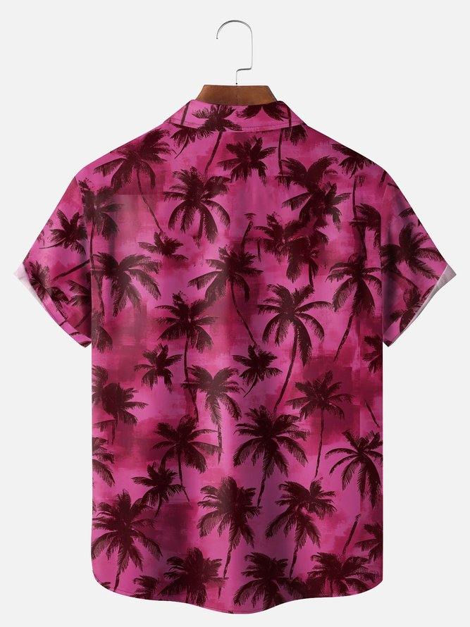 Big Size Moisture-wicking Palm Tree Chest Pocket Hawaiian Shirt