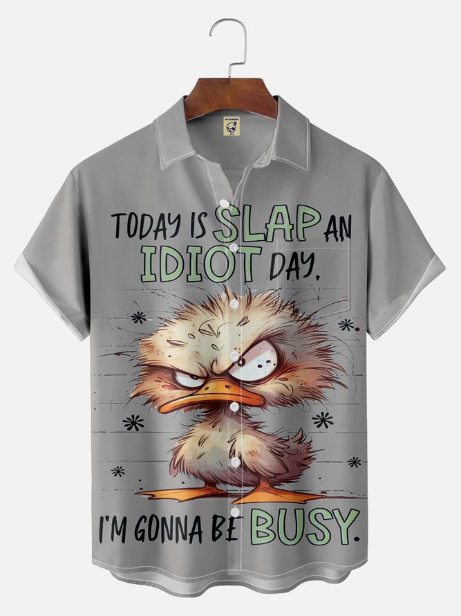 Big Size Moisture-wicking Busy Duck Chest Pocket Hawaiian Shirt