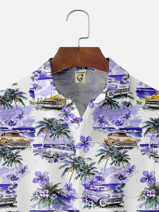 Big Size Moisture-wicking Beach Retro Car Chest Pocket Hawaiian Shirt