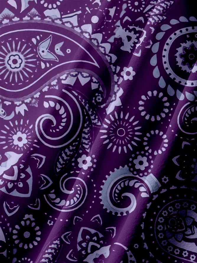 Big Size Moisture-wicking Paisley Floral Chest Pocket Casual Shirt