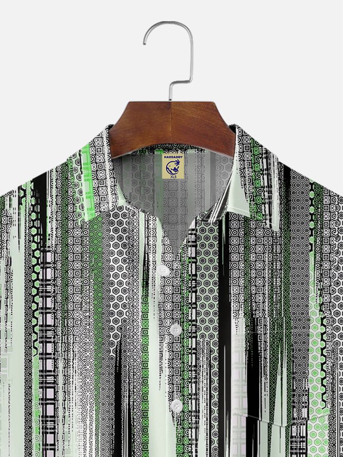 Big Size Moisture-wicking Classic Abstract Textured Vertical Stripe Chest Pocket Casual Shirt