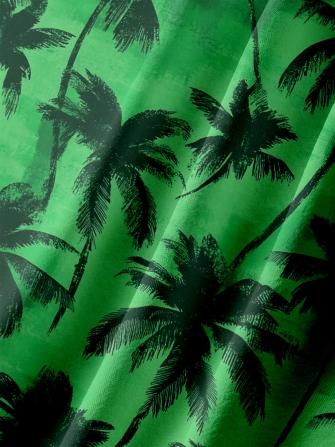 Big Size Moisture-wicking Palm Tree Chest Pocket Hawaiian Shirt