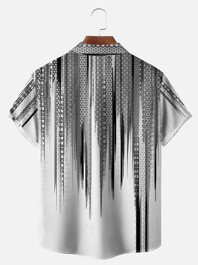 Big Size Moisture-wicking Classic Abstract Textured Vertical Stripe Chest Pocket Casual Shirt