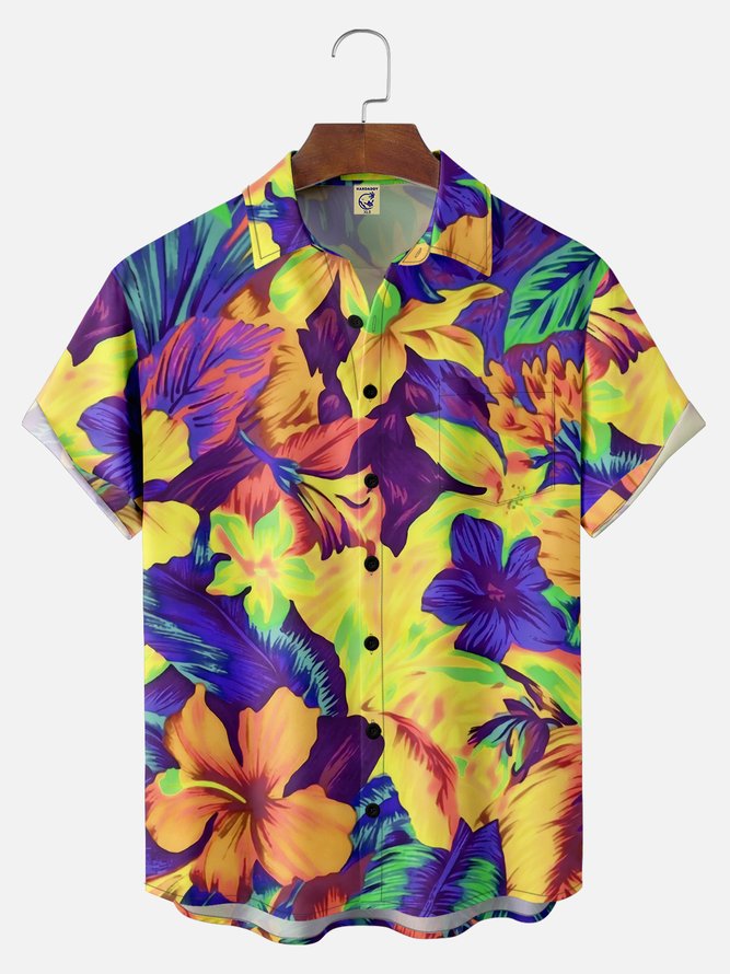 Big Size Moisture-wicking Floral Chest Pocket Hawaiian Shirt