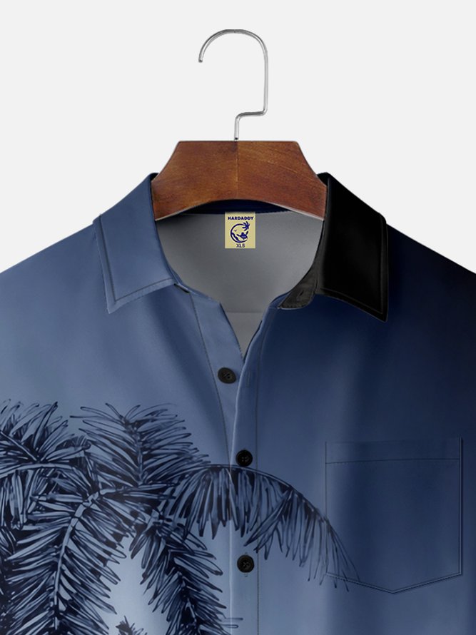 Big Size Moisture-wicking Palm Tree Chest Pocket Hawaiian Shirt