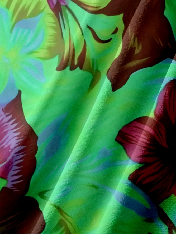 Big Size Moisture-wicking Floral Chest Pocket Hawaiian Shirt