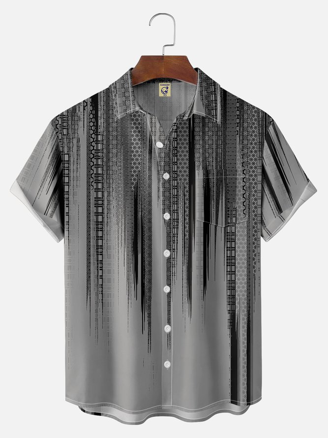 Big Size Moisture-wicking Classic Abstract Textured Vertical Stripe Chest Pocket Casual Shirt