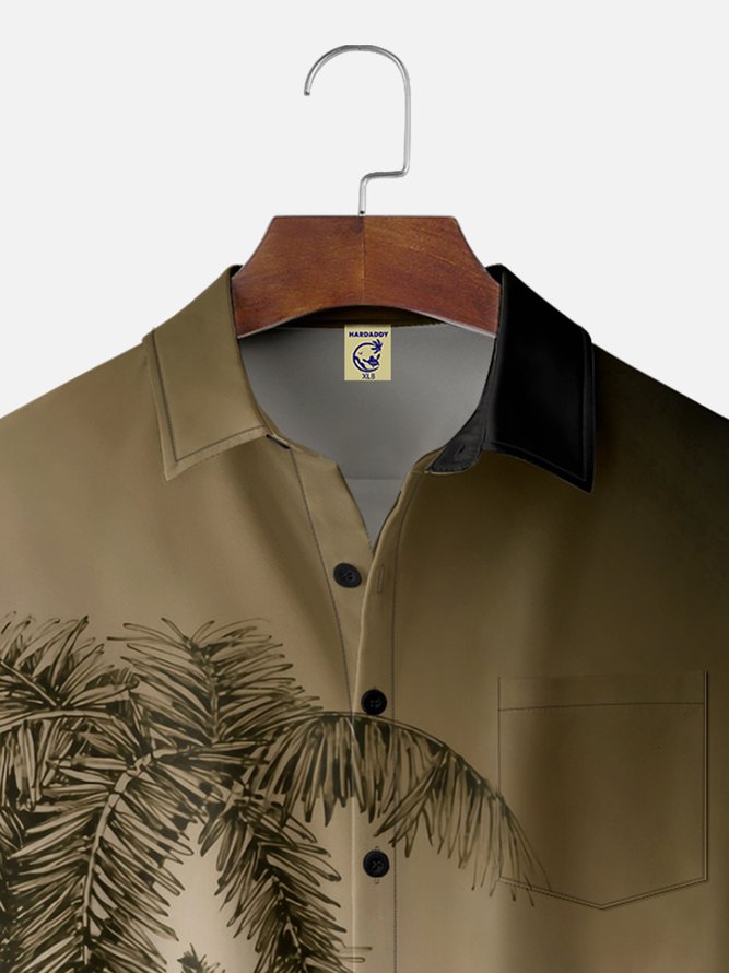 Big Size Moisture-wicking Palm Tree Chest Pocket Hawaiian Shirt
