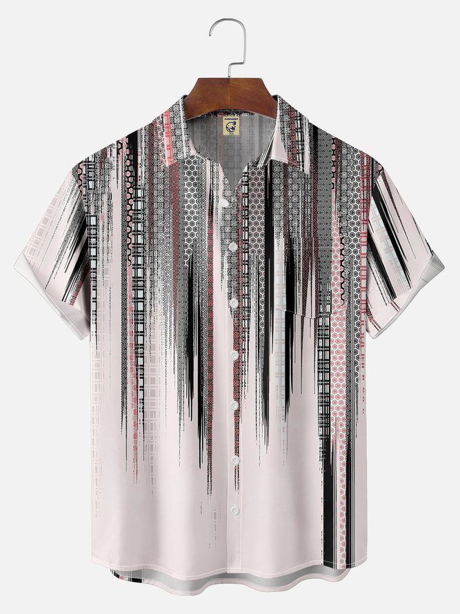 Big Size Moisture-wicking Classic Abstract Textured Vertical Stripe Chest Pocket Casual Shirt