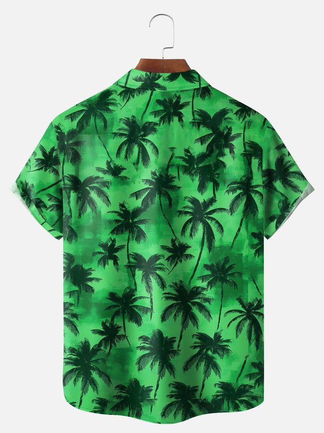 Big Size Moisture-wicking Palm Tree Chest Pocket Hawaiian Shirt