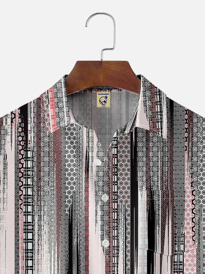 Big Size Moisture-wicking Classic Abstract Textured Vertical Stripe Chest Pocket Casual Shirt