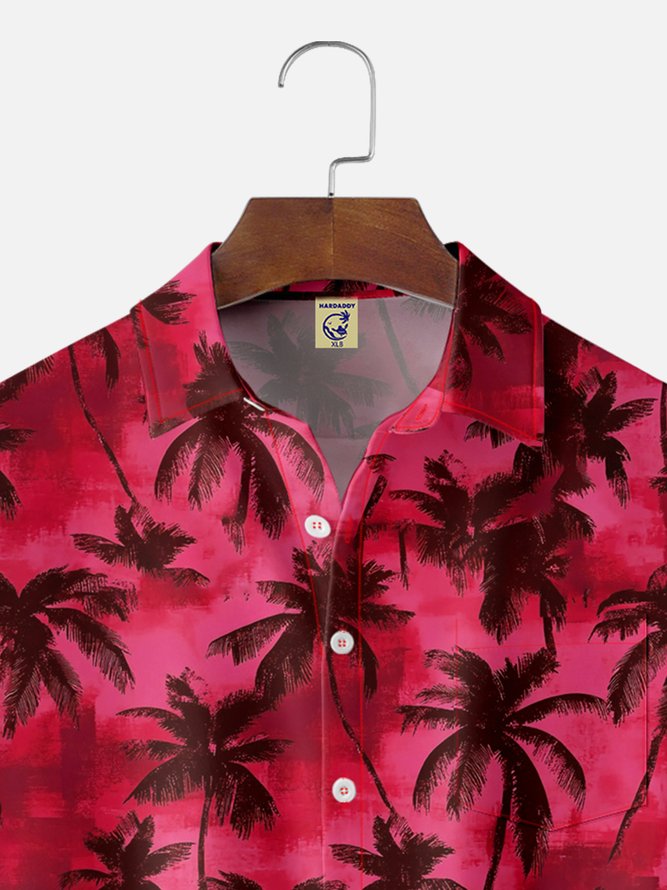 Big Size Moisture-wicking Palm Tree Chest Pocket Hawaiian Shirt