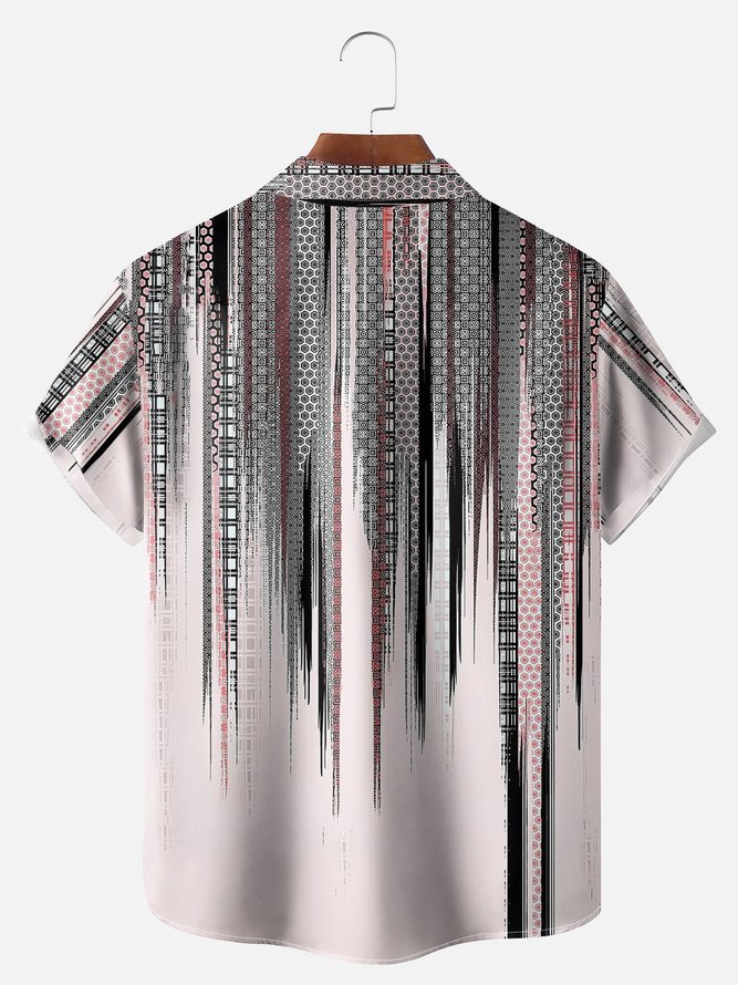 Big Size Moisture-wicking Classic Abstract Textured Vertical Stripe Chest Pocket Casual Shirt