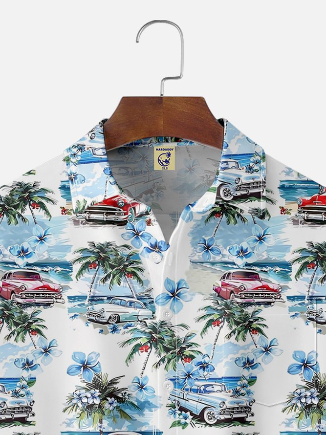 Big Size Moisture-wicking Beach Retro Car Chest Pocket Hawaiian Shirt