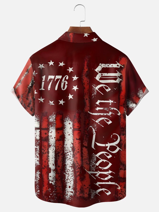 Moisture Wicking 1776 Declaration of Independence 4th of July Chest Pocket Hawaiian Shirt