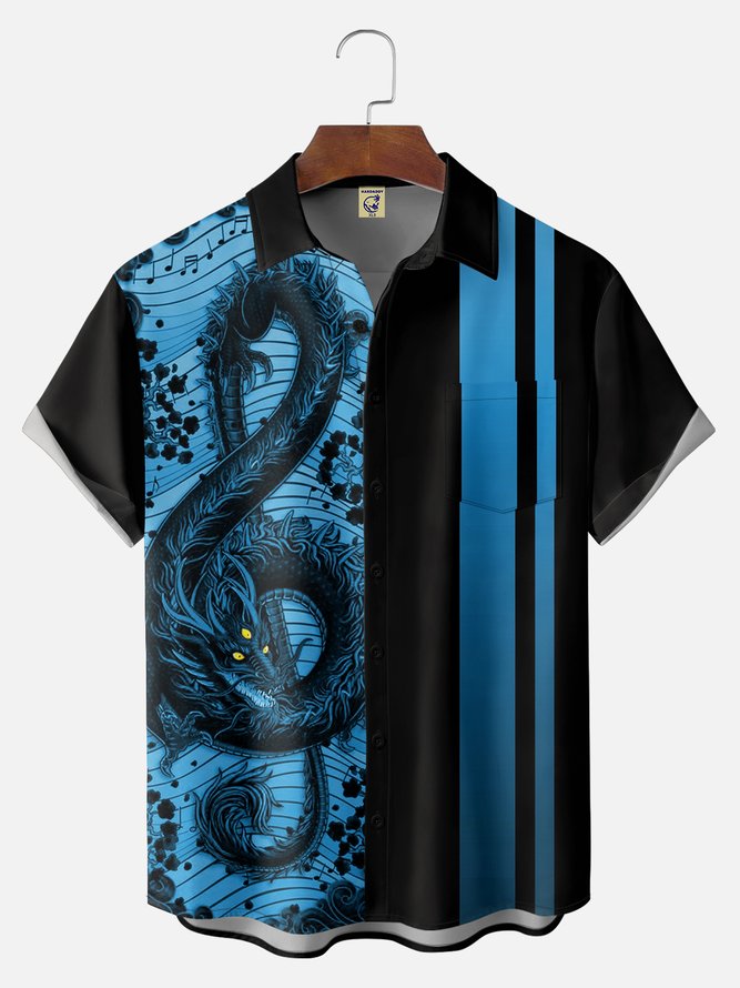 Big Size Moisture-wicking Music Note Chest Pocket Bowling Shirt