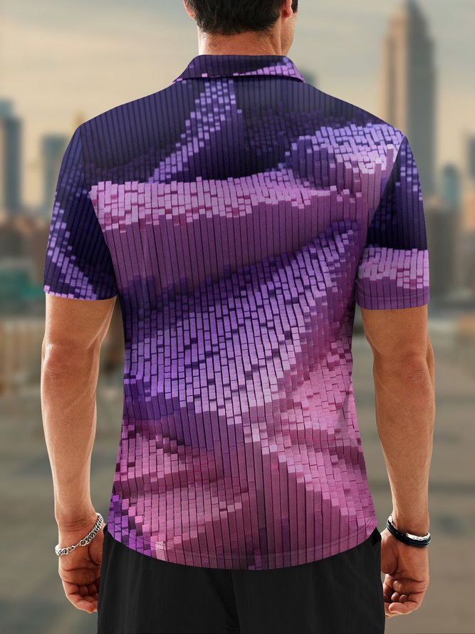 Moisture Wicking Gradient Color Abstract Stripes Short Sleeve Golf Polo