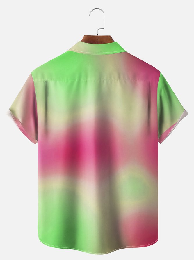 Big Size Moisture-wicking Gradient Flamingo Chest Pocket Hawaiian Shirt
