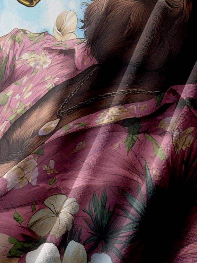 Big Size Moisture-wicking Tropical Chimpanzees Chest Pocket Hawaiian Shirt