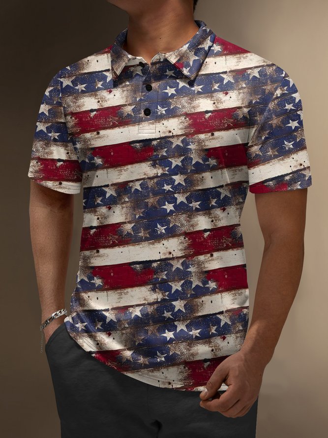 Moisture Wicking Gradient Abstract USA Flag Short Sleeve Golf Polo