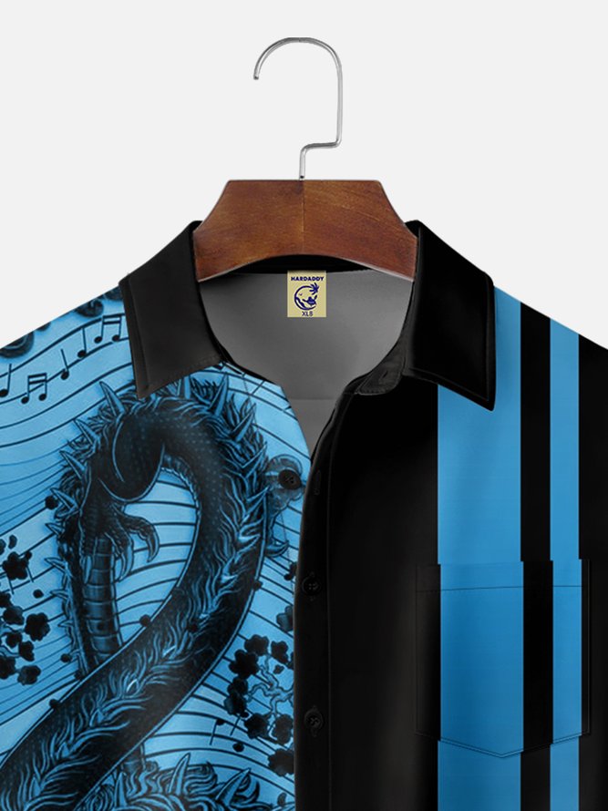 Big Size Moisture-wicking Music Note Chest Pocket Bowling Shirt